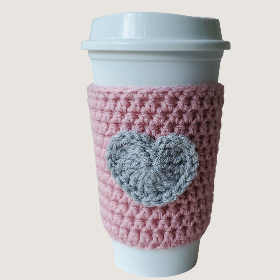 Reusuable Coffee Cozy Sleeve In Rose Pink and Grey