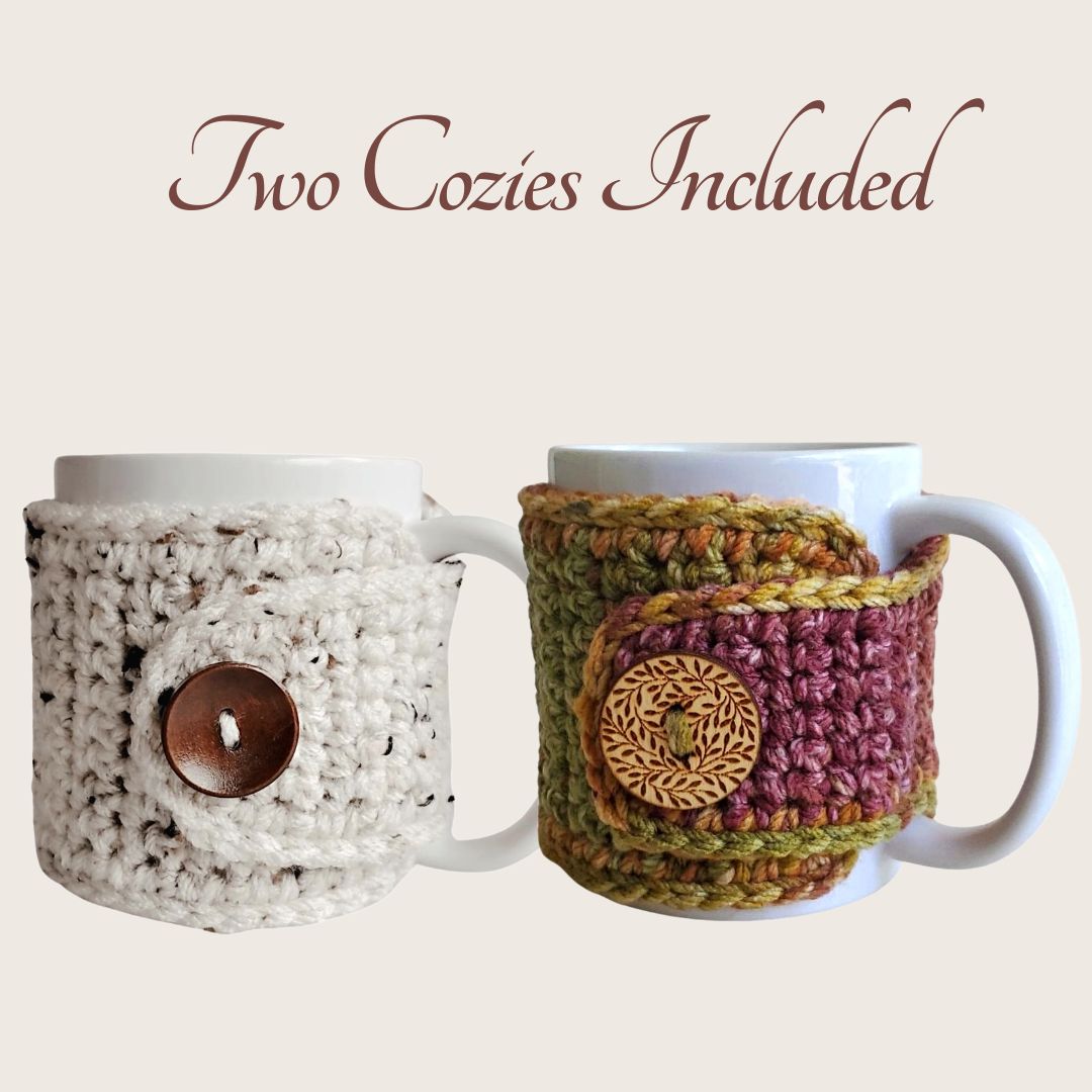 Spiced Cedar and Oatmeal Reusable Mug Cozy Sleeves, 2 Pack