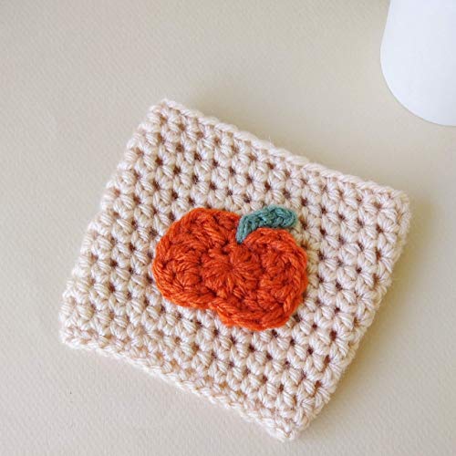 Reusuable Coffee Cozy Sleeve Beige with Pumpkin Applique