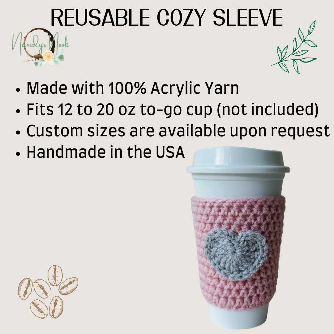 Reusuable Coffee Cozy Sleeve In Rose Pink and Grey