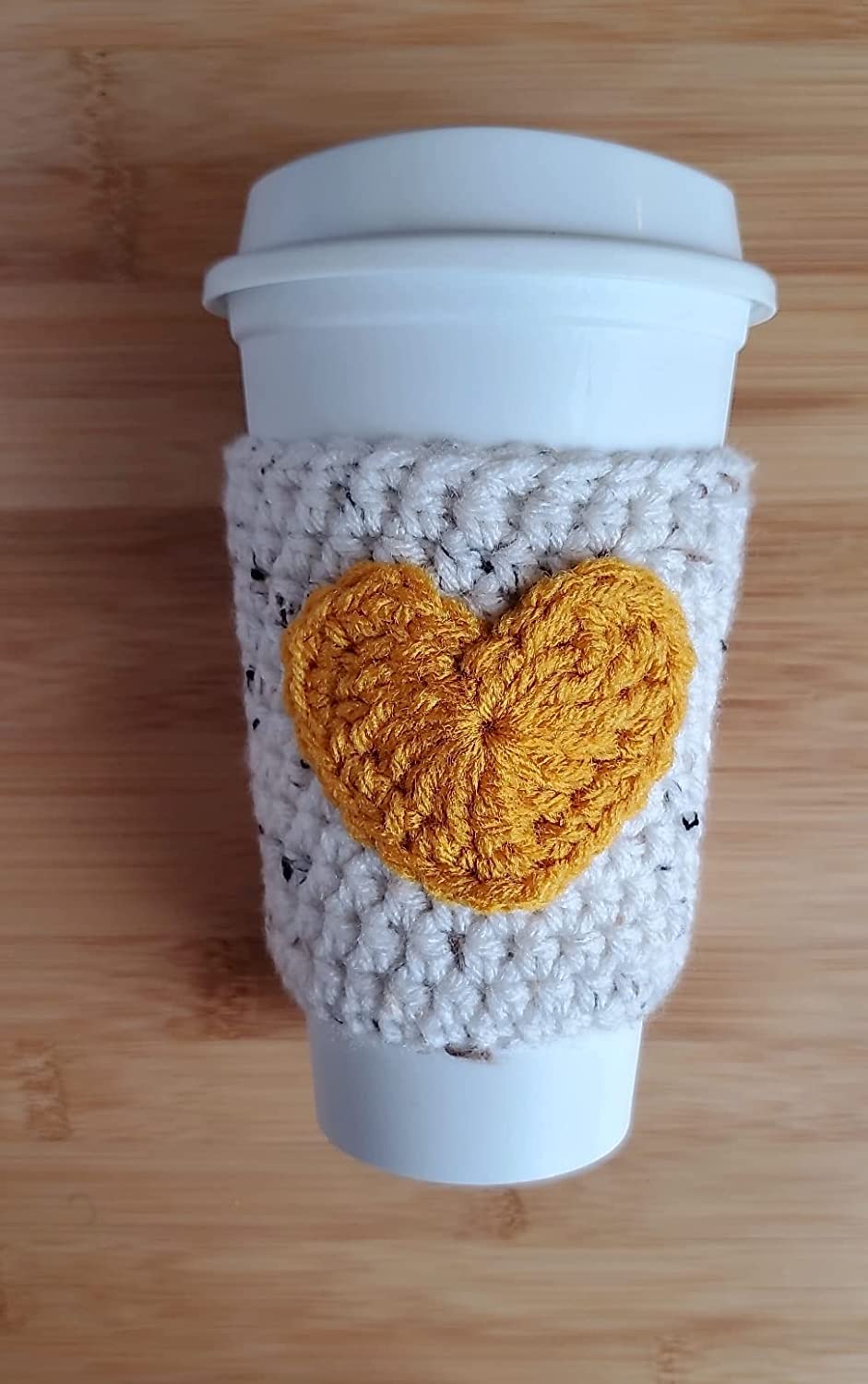 Reusuable Coffee Cozy Sleeve In Oatmeal and Gold
