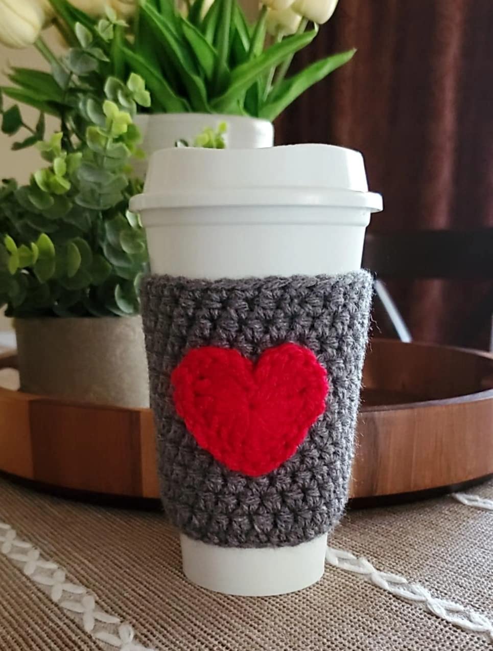 Reusuable Coffee Cozy Sleeve In Grey and Red