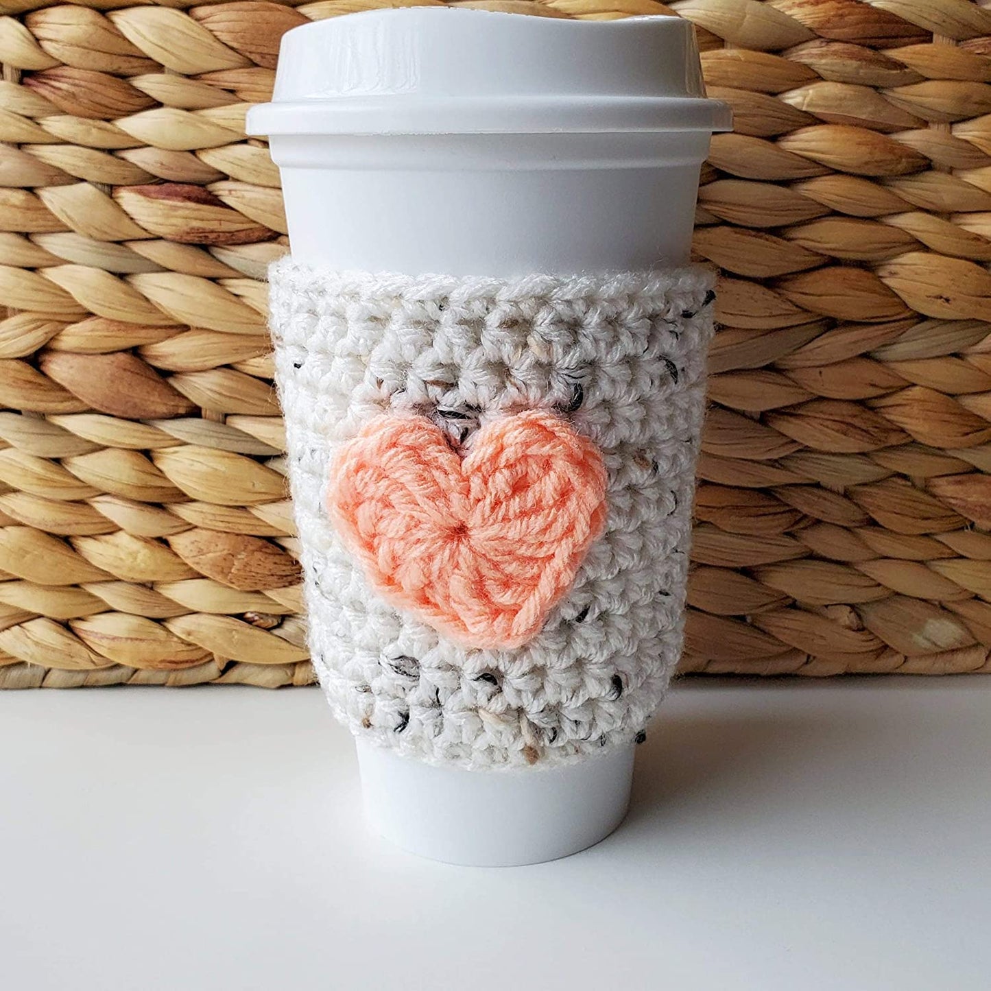 Reusuable Coffee Cozy Sleeve In Oatmeal and Coral