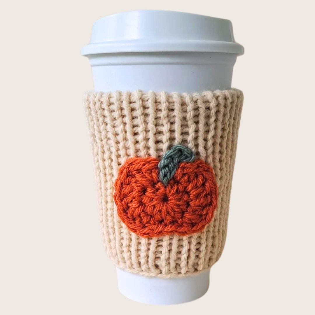 Reusuable Pumpkin Coffee Cozy Sleeve Beige