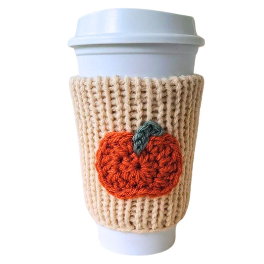 Reusuable Pumpkin Coffee Cozy Sleeve Beige