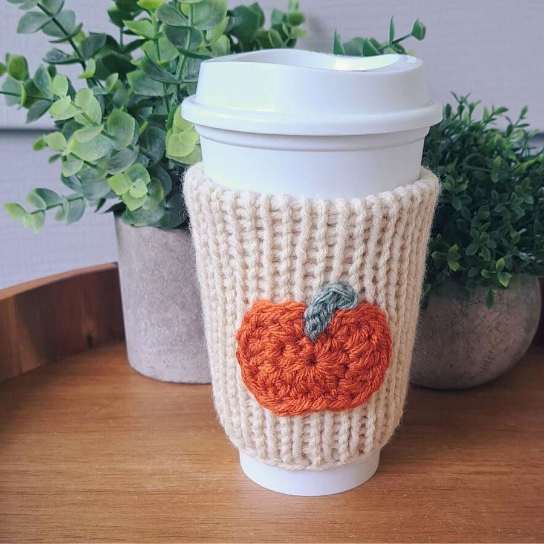 Reusuable Pumpkin Coffee Cozy Sleeve Beige