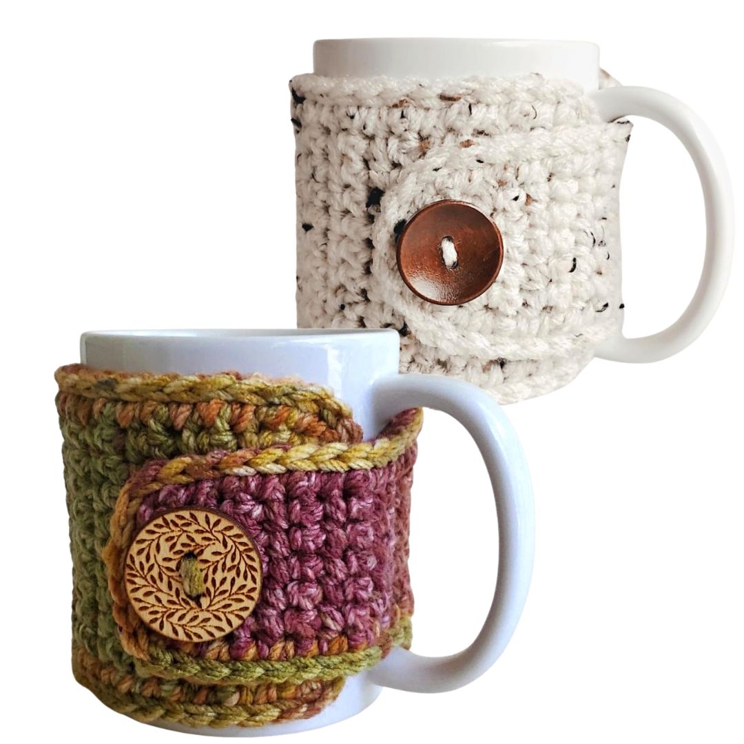 Spiced Cedar and Oatmeal Reusable Mug Cozy Sleeves, 2 Pack