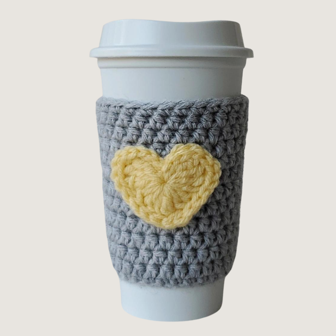 Reusuable Coffee Cozy Sleeve In Grey and Yellow
