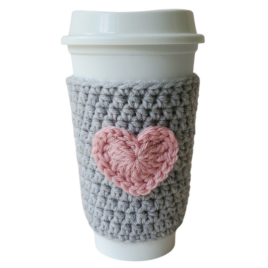 Reusuable Coffee Cozy Sleeve In Grey and Pink