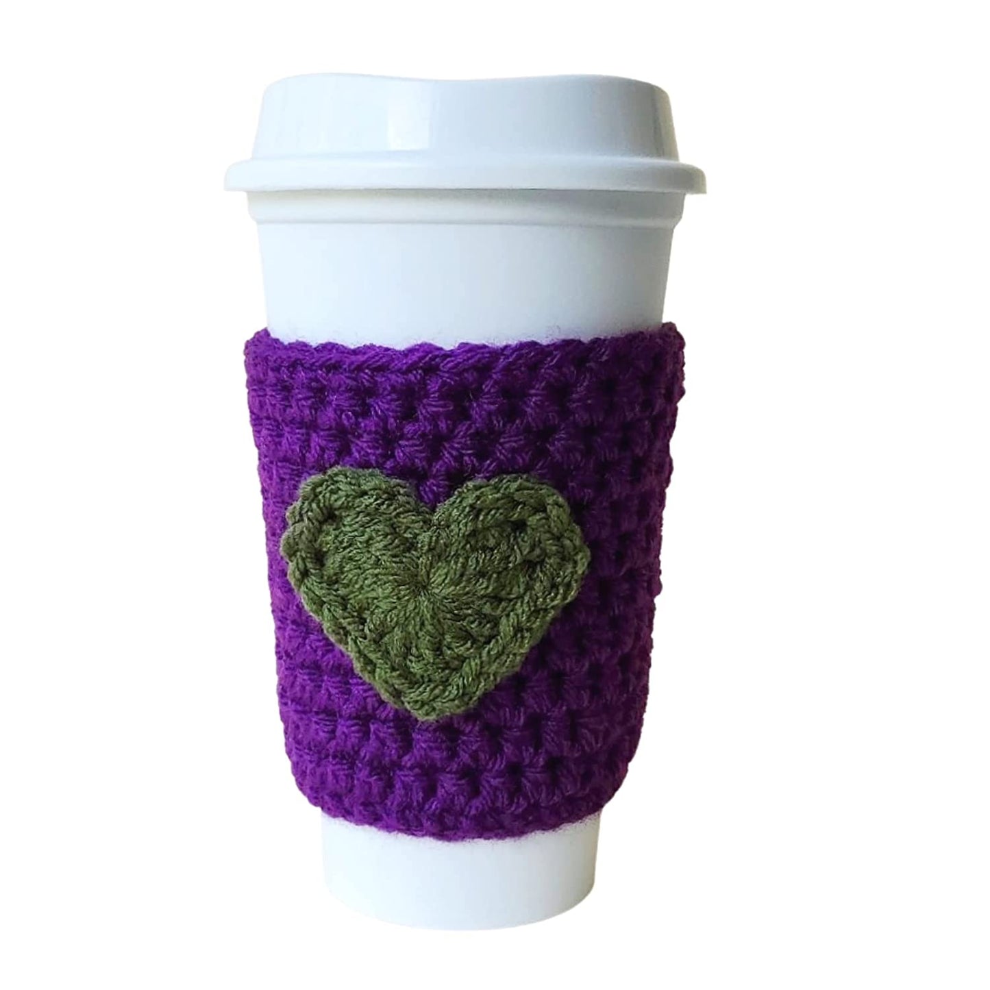 Reusable Fall Coffee Cozy Sleeve | Purple with Olive Heart