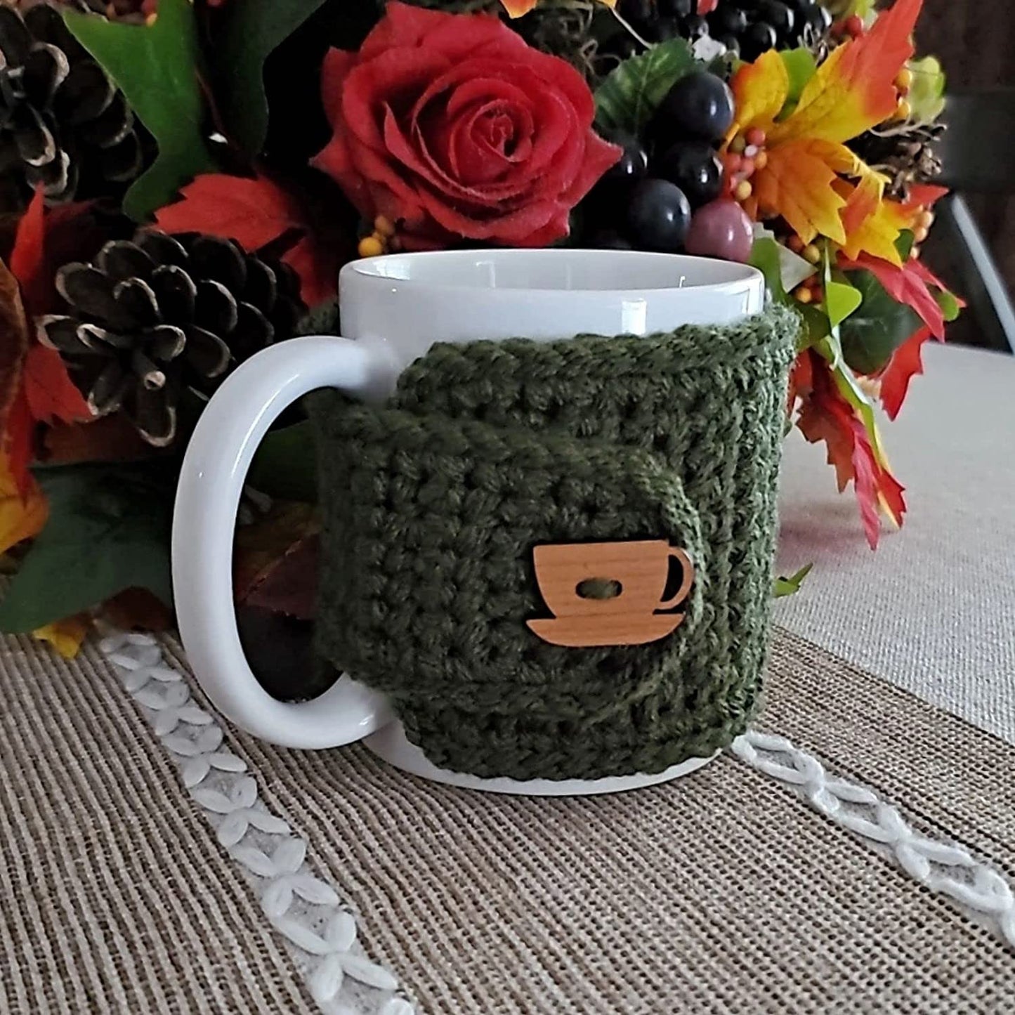 Olive Sleeve with Cup and Saucer Button
